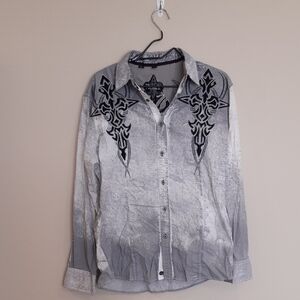 Roar Gray Casual Button Down Shirt